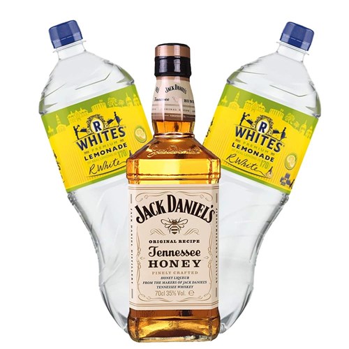 Jack Daniels Honey Whiskey with R Whites Premium Lemonade Mixer